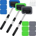 3 Set Windshield Cleaner Tool Inside Car Window Cleaner Tool with 3 Extendable Handle 9 Reusable Microfiber Pads and 3 Spray Bottles for Auto Home Interior Exterior Glass Cleaning (Multicolor)
