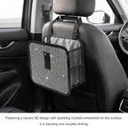 Bling Car Trash Can with Rhinestone, Sparkling Foldable Auto Garbage Container Hanging Back Seat Organizer, Crystal Dustbin Leakproof Garbage Can for Vehicle Home Office (Colorful)