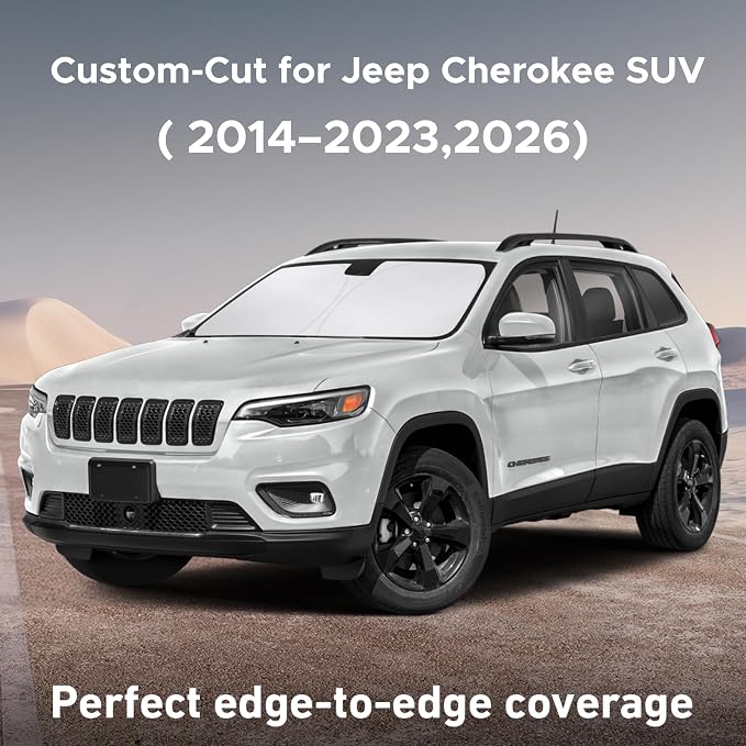 Windshield Sunshade Compatible for Jeep Cherokee SUV (Not for Jeep Grand Cherokee) 2014-2021 2022 2023, 2026, Sun Visor for Front Window Sun Shade Cover, UV Heat Protector, Car Accessories