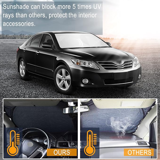 Windshield Sun Shades Custom Fit for Toyota Camry 2007-2017- Sunshade for Front Window Cover - Double Layer Heat Shield Sun Visor Cool Car Accessory
