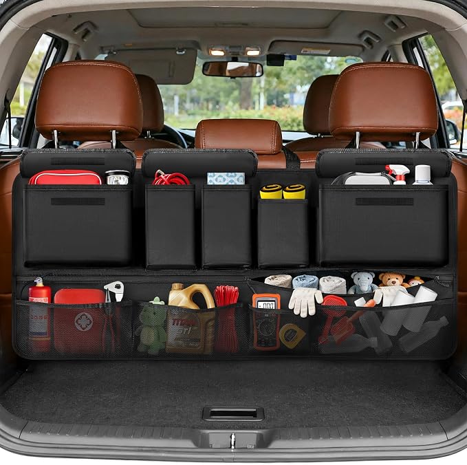 Trunk Organizer for SUV, 43" x 19" Large Capacity Car Organizers and Storage, Backseat Hanging Storage Bag with 10 Pockets, Adjustable & Waterproof Car Interior Accessories for SUV Truck MPV