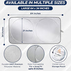 Car Front Windshield Sun Shade for Car | SUV Accessories for Maximum Sun and Heat Protection | UV-Blocking Windshield Dash Cover & Sun Visor for Cooler Interior | Large (64 x 34 Inches)