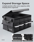 Car Trunk Organizer - Foldable Trunk Organizer for SUV, Car Storage with Reflective Strips & Securing Cover, Large Capacity Car Accessories for Truck, Van & Sedan, Black, 22.1" x 12.6" x 11.0"