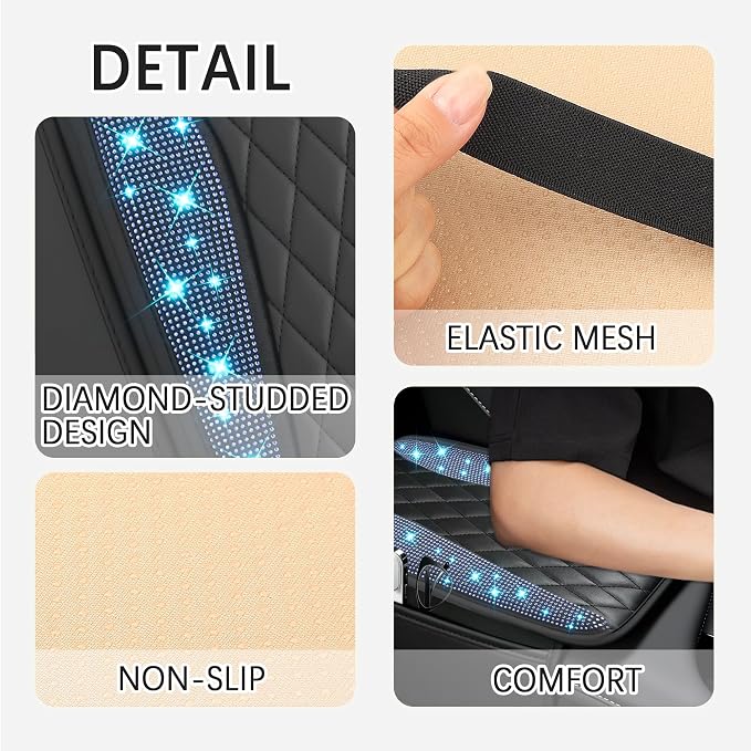 Bling Rhinestones Center Console Covers for Cars,Upgraded Arm Rest Cover for Car with Side Storage Pocket for Car Seat Organizer,Middle Console Cover Stylish Car Decoration (Bling Blue)