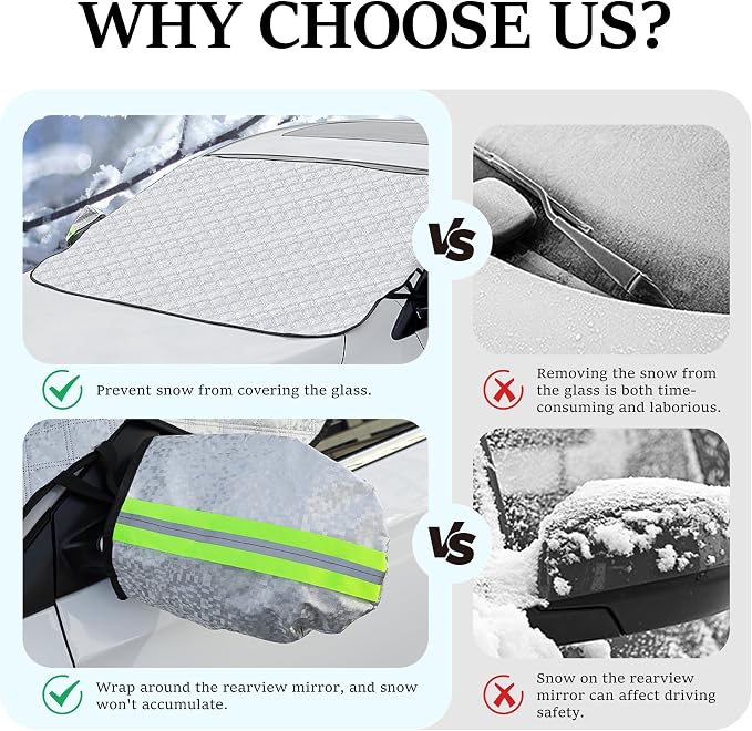 Car Windshield Snow Cover, 4 Layers Winter Frost Protection for Any Weather, Windscreen Covers with Side Mirror Covers, Front Window Automotive Covers for Car SUV Trucks