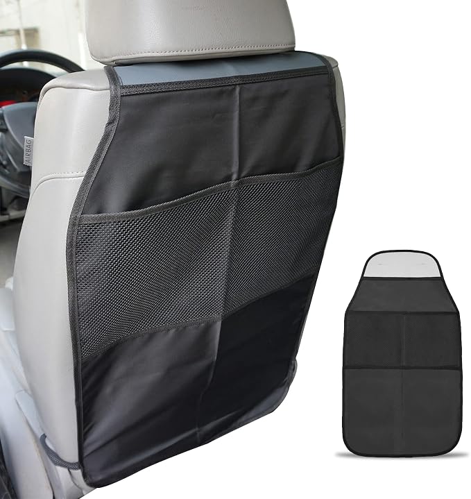 Kick Mats with Organizer, Waterproof Kick Mats Backseat Protector, Durable Car Seat Back Protectors for Vehicles to Protect from Dirt, Mud & Scratches, Fits Most Vehicles