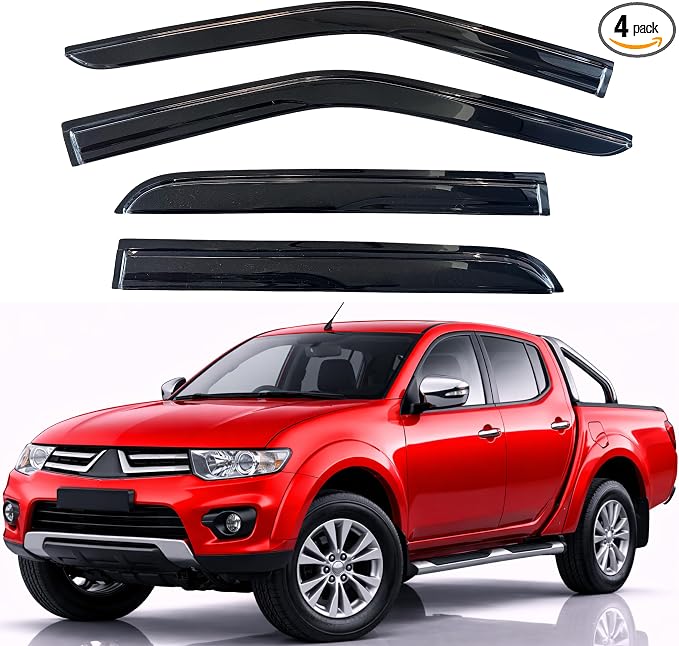 KPY Rain Guards Fit for 2007-2014 Mitsubishi L200 Double Cab, Out-Channel Window Visors Vent Wind Deflectors 4PC, Truck Accessories for 2007-2014 Mitsubishi Triton Double Cab