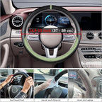 Black Avocado Green Car Steering Wheel Cover, Nappa Leather, Bottom Color Blocking, Universal 14.5-15 Inch Leather Anti-Slip Breathable Auto Steering Wheel Covers for Men Women