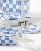 Preppy Clear Makeup Bag Travel Cosmetic Case Transparent Blue and Beige Checkered Mini Toiletry Bag,Portable Make Up Organizer Traveling Compact Car Accessories And Organization