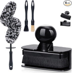 Large Tire Shine Applicator & Bendable Wheel Brush Set for Detailing Cleaning and Tire Shine,Automotive Tire Dressing Applicator Brush with Storage Stand for Tire Detailing & Car Wash Kit,Black-4pcs
