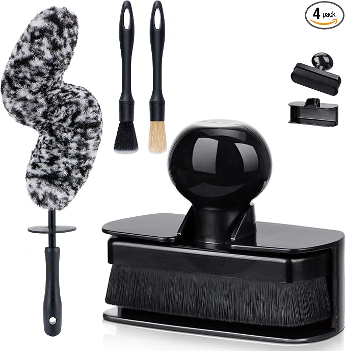 Large Tire Shine Applicator & Bendable Wheel Brush Set for Detailing Cleaning and Tire Shine,Automotive Tire Dressing Applicator Brush with Storage Stand for Tire Detailing & Car Wash Kit,Black-4pcs