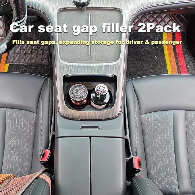 Car Seat Gap Filler 2 Pack with Organizer Hook Function & Car Glass Breaker,Prevents Small Items Tools from Falling Gap Stopper Seat Side Gap Filler for All Cars