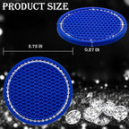 2PCS Bling Cup Holder Coaster, 2.75 Inch Auto Car Cup Holder Insert Coasters, Soft Silicone Anti-Slip Shockproof, Universal Vehicle Interior Accessories for Women Girls (Deep Blue & White)