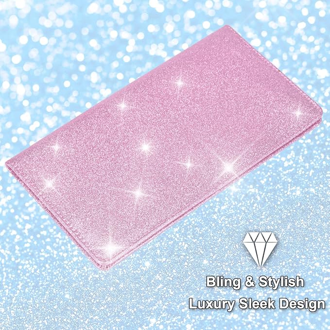 Car Registration and Insurance Holder, Car Accessories Vehicle Glove Box Car Organizer Men Women Wallet Case with Magnetic Shut for Cards, Essential Document, Driver License, Bling Pink