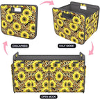 Car Trunk Organizer for SUV, 18.5Gal Large Capacity No-Sag Heavy Duty, Foldable Waterproof Anti-Slip Storage with 12 Pockets, Fit Sedan, Truck, Universal Car Accessories,Sunflower Leopard Print