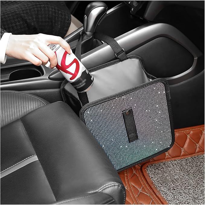 Foldable Trash Can with Rhinestone, Bling Car Bin Organizer & Decoration, Universal Garbage Can for Most Cars, SUVs, Trucks (Colorful)