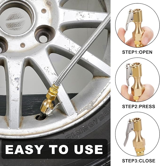 21’’ Tire Inflator Gauge Hose Replacement, 3/8-24 UNF Threads