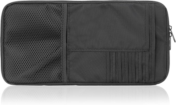Car Visor Organizer – Non-Sag Adjustable Straps – Nylon Sun Visor Storage Pouch with Card Holders, Pen Slots & Mesh Pockets – Universal Fit for Most Cars, Trucks & SUVs | Non-Sag Design