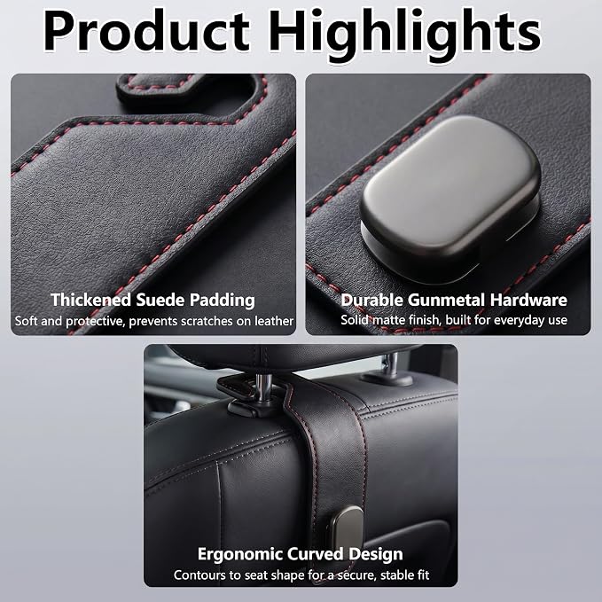 Purse Hook for Car Seat Headrest, Suede Car Purse Hook, Heavy Duty Car Hook Organizer for Handbags, Grocery Bags & Backpacks, Universal Car Hooks for SUV Truck Interior(Black,2pc)