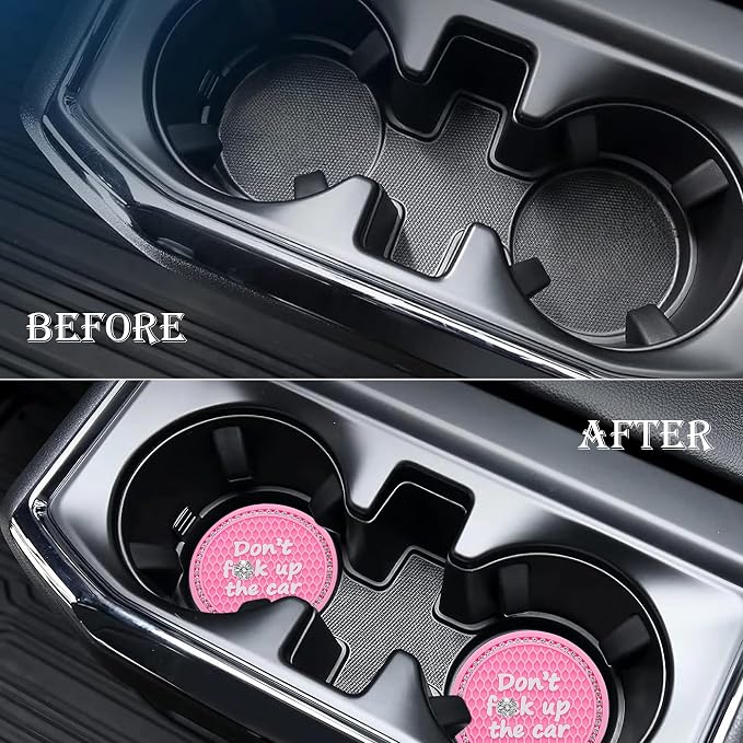 2PCS Bling Crystal Rhinestone Cup Holder Coaster – 2.75 Inch Anti-Slip Auto Insert Cup Coaster – Sparkling Interior Decor Accessories for Cars & Vehicles (Pink & White)