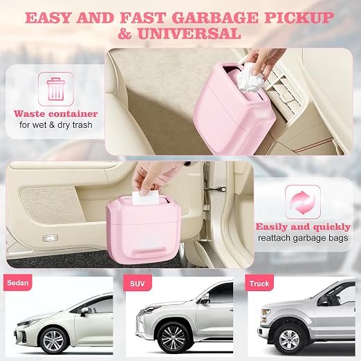 Car Trash Can with Lid, Built-in Storage Garbage Bag, Leakproof Vehicle Trash, Car Accessories for Interior, Mini Garbage Bin for Automotive, Office, Kitchen, Bedroom, with 60pcs Trash Bags,2Pcs