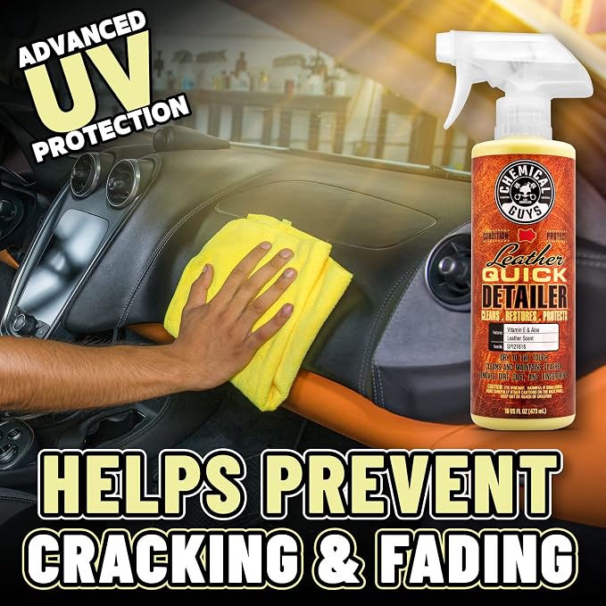 Leather Quick Detailer - Interior Cleaner and Conditioner for Natural, Synthetic, Pleather, and More, Safe for Car Seats, Furniture, Apparel, Shoes & Boots, Leather Scented - 16 fl oz