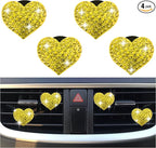 4PCS Heart-Shaped Car Vent Clips with Rhinestone,Bling Air Vent Clips Car Decorations,Premium Shiny Car Clips for Vents Accessories Interior (Yellow)