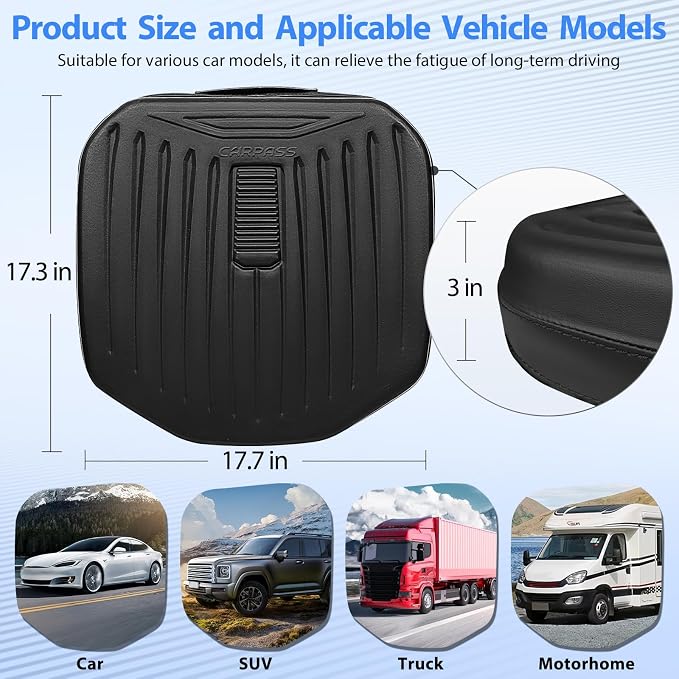 Leather Car Seat Cushion, Comfortable Memory Foam Seat Cushions for Driving Waterproof Adult Booster Seat Cushion for Cars, Truck Driver Automotive SUV Office Chair, Hand-held, 3 Inches Black