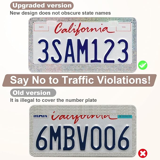 Bling License Plate Frames for Women, Sparkly Rhinestone Diamond Car Accessories with Glitter Crystal Caps (1 Pack Colorful)