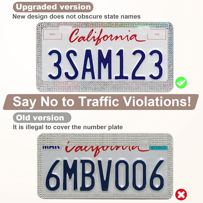 2 Pack Bling License Plate Frames for Women, Sparkly Rhinestone Diamond Car Accessories with Glitter Crystal Caps (Colorful)