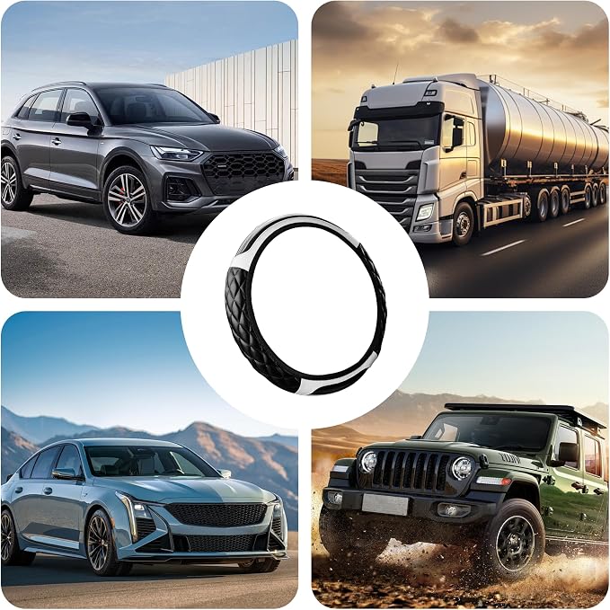 Car Steering Wheel Cover, 14.5-15inch Leather Anti-Slip Car Wheel Cover Protector, Safety Comfortable Desgin, Universal Auto Steering Wheels Accessories for Cars Truck SUV (White)
