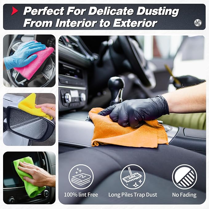 Microfiber Cleaning Cloth, 100 Pack Shop Towels, Micro Fiber Cloth for Cleaning Car, All-Purpose Absorbent Cleaning Rags for Housekeeping, Dust Cloth for Office, Car Wash Towels, 12inx12in