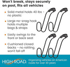 Metal Car Hooks for Purses and Bags - Unbreakable Headrest Car Hooks for Large Purse Straps and Heavy Bags up to 40 lbs - Secure Attachment Loops Fit All Headrest Posts (Single Hook 4-Pack)