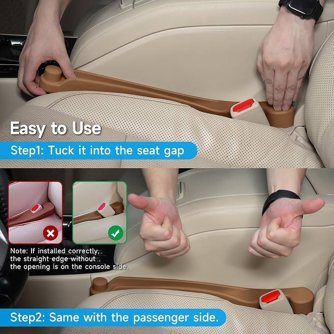 Car Seat Gap Filler Set of 2, 3IN1 Seat Side Gap Filler Plug with Storage Slot & Hook Function, Soft Foam Universal Fit Car SUV Truck Fill Gap Between Seats Console Organizer（Narrow Mocha Brown ）