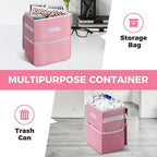 2 Gallon Car Trash Can Lid and Storage Pockets, Leak-Proof Collapsible and Portable Organizer, Multipurpose Garbage Bin with Adjustable Straps, Pink