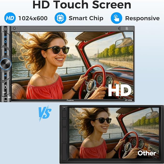 Double Din Car Stereo - Wireless Apple CarPlay & Android Auto, 240W 4.2CHN, 7" Touchscreen, SWC, Bluetooth, FM/AM Car Radio, 2 Subwoofers Outputs, Backup Camera