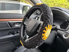 Handmade Crochet Sun Moon Car Steering Wheel Covers Universal 14-15 inch,Cute Steering Wheel Cover,Car Accessories (Black Steering Wheel Cover)