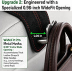 2Pcs Wide Car Headrest Hooks for Purses and Bags, 2026 Upgraded 0.98” Wide Opening for Thick Bag Handles, Premium Leather Car Seat Hanger with Dual Metal Hooks, WideFit Brown