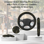 Vintage Camo American Flag Steering Wheel Cover for Men Women,Camouflage Universal 15 Inch Non-Slip Breathable Neoprene Steering Wheel Cover Fit Auto, SUVs,Includes 2 Pieces Cup Coasters