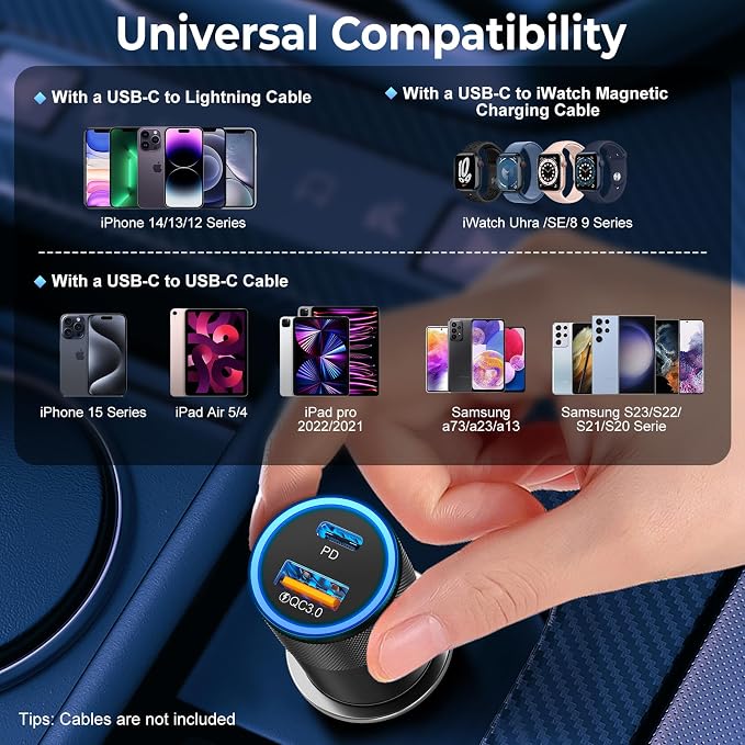 6 Pack USB C Car Charger, 38W Dual USB-C + USB-A Car Charger Adapter Fast Charge PD/QC 3.0 Cigarette Lighter Adapter USB Charger Plug for iPhone 17/16/15/14/13/12/11/Pro Max, iPad, Samsung