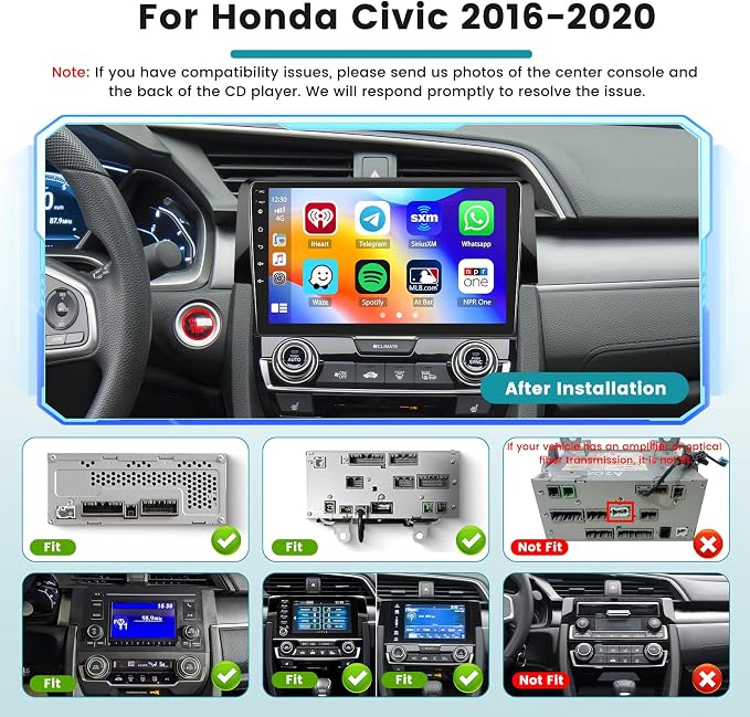 [DSP & EQ] 2+64G Car Radio for Honda Civic 2016 2017 2018 2019 2020, Android 15 Car Stereo Wireless Carplay, 9 inch Touch Screen for Civic Bluetooth Radio Android Auto/5GHz WiFi/GPS Navigation