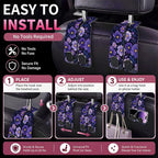 Car Seat Back Storage Hook, Funny Car Purse Hook, Cute Vehicle Storage Organizer for Purses Handbags Purple Flower Pattern