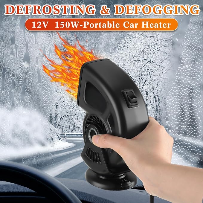 3 Pcs Car Heater & Defogger 12v 150w Rapid Windshield Defroster Portable Auto Fan Heater Plug in Cigarette Lighter 2 in 1 Fast Heating or Cooling with 360 Degree Suction(Black)