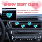 4PCS Heart-Shaped Car Vent Clips with Rhinestone,Bling Air Vent Clips Car Decorations,Premium Shiny Car Clips for Vents Accessories Interior (Lake Blue)