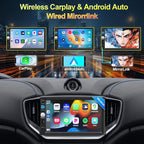 Double Din Car Stereo with 7" IPS Touchscreen, Wireless Apple Carplay & Android Auto, Bluetooth, 180W, Backup Camera, Subwoofer Output, Mirror Link, MIC, Car Radio Receiver