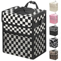 Car Trash Can with Lid, Leakproof Car Trash Bag Hanging Waterproof Automotive Garbage Can with Storage Pockets Mini Vehicle Trash Bin for Back/Front Seat(Black Square Grid,3 Gallon)