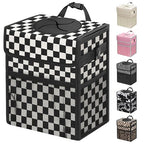 Car Trash Can with Lid, Leakproof Car Trash Bag Hanging Waterproof Automotive Garbage Can with Storage Pockets Mini Vehicle Trash Bin for Back/Front Seat(Black Square Grid,3 Gallon)