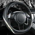 Bling Diamond Black Leather Steering Wheel Cover, Studded Crystal Rhinestones Universal Fit 14" 1/2-15" Glitter for Women Sparkle Girl Fit Suvs,Vans,Sedans,Car,Trucks, Multicolor Diamond