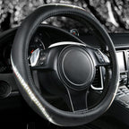 Bling Diamond Black Leather Steering Wheel Cover, Studded Crystal Rhinestones Universal Fit 14" 1/2-15" Glitter for Women Sparkle Girl Fit Suvs,Vans,Sedans,Car,Trucks, Multicolor Diamond