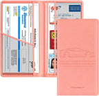 Car Registration and Insurance Card Holder, Vehicle License Document Glove Box Compartment Organizer, Interior Car Accessories for Women Men (Pink)